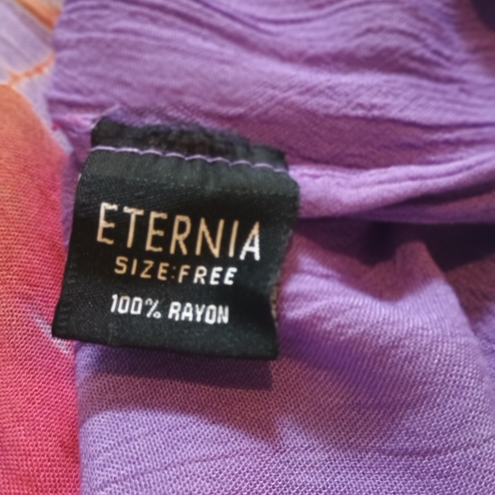 Eternia Tie Dye Palm Tree Dress Purple Free Size Rayon Gauze Boho Festival... - Picture 5 of 12